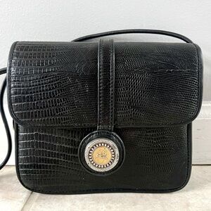 Vintage Brighton Black Leather Croc Embossed Crossbody Bag One World by Brighton